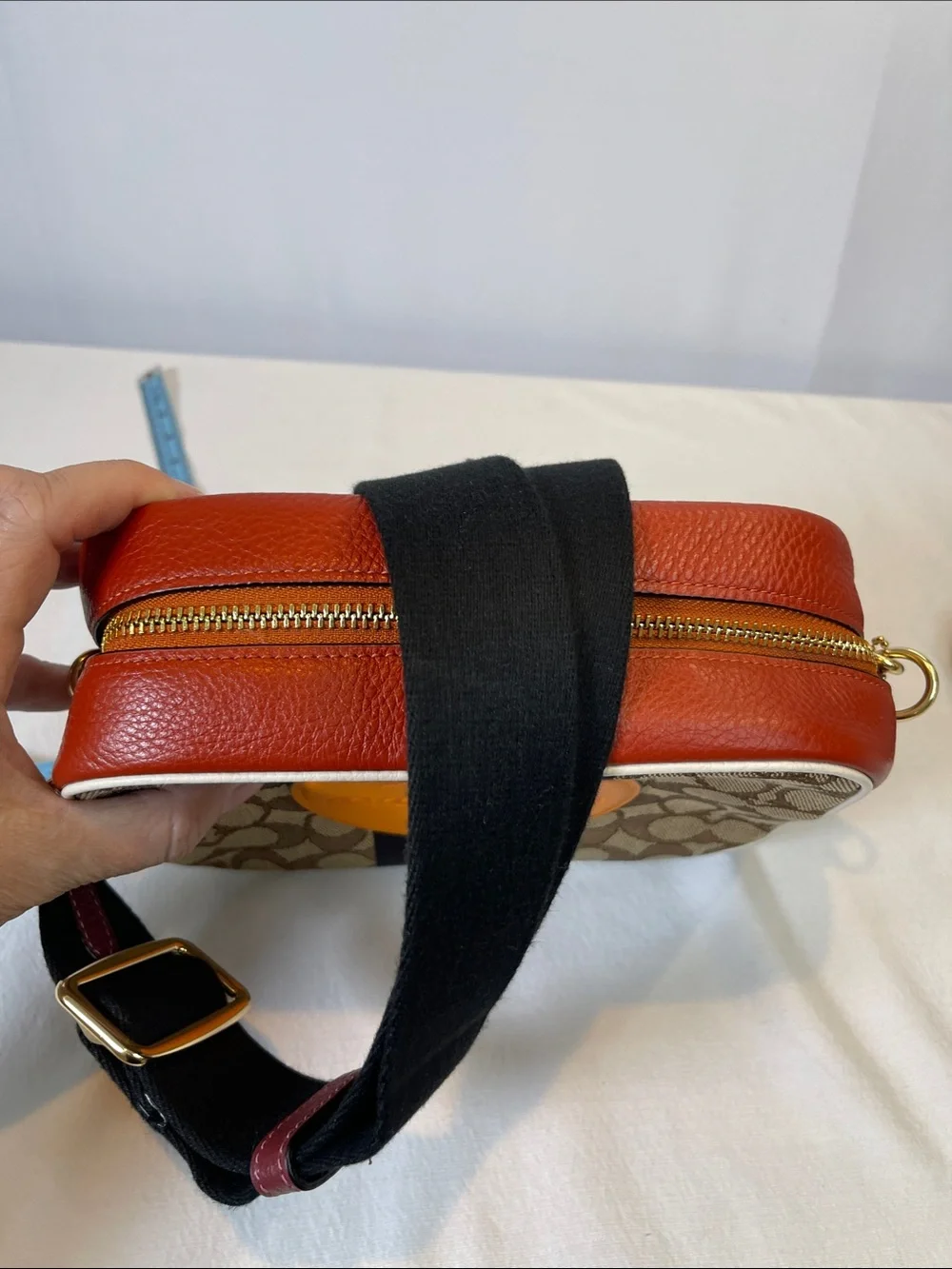 Coach D2022-1912 Dempsey Camera Bag Signature Canvas Rainbow Stripe Crossbody